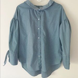 Green And White Striped Zara Blouse